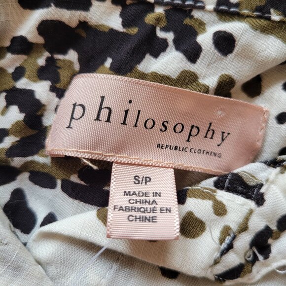 Philosophy S Abstract Jungle Dot Rayon Button Up Shirt Frayed Hem Crop Top - Picture 3 of 8